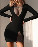 Ladies Fashion New Flash Stitching Sexy Hot Girl Long Sleeve V-neck Mini Dress S-L
