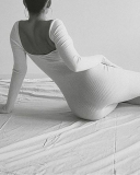 Sexy Women Solid Color Long Sleeve Square Collar Backless Jumpsuit White Black S-L 