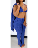 Women Solid Color Sexy Long Sleeve Split Three Piece Set Pink Yellow Orange Red Black S-XL