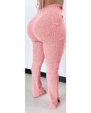 Women Solid Color Sexy Long Sleeve Split Three Piece Set Pink Yellow Orange Red Black S-XL