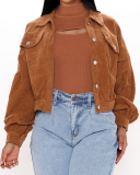 Women Solid Color Lapel Long Sleeve Coat Tops Blue Brown S-3XL 
