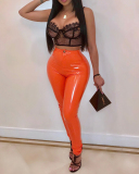Women Solid Color Slim High Elasticity Plus Velvet Thickening PU Pants S-3XL