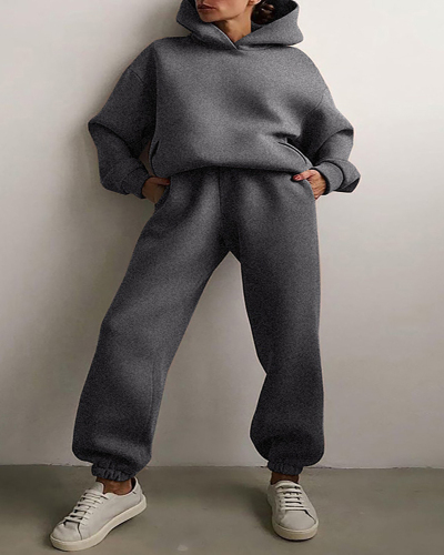 Hot Sale Multicolor Hooded Warming Sweatshirt Two Pieces Sets S-3XL