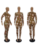 Christmas Printed Multi-color Optional Long Sleeve Pajamas Jumpsuits S-2XL