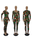 Christmas Printed Multi-color Optional Long Sleeve Pajamas Jumpsuits S-2XL