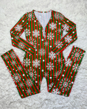 Christmas Printed Multi-color Optional Long Sleeve Pajamas Jumpsuits S-2XL