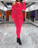 Ladies Fashion New Long Sleeve Off Shoulder Multicolor Jumpsuit Set S-XXL