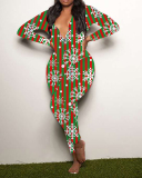 Christmas Printed Multi-color Optional Long Sleeve Pajamas Jumpsuits S-2XL