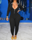 Ladies Fashion New Stitching Zipper V-neck Multicolor Long Sleeve Jumpsuit S-XXL