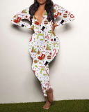Christmas Printed Multi-color Optional Long Sleeve Pajamas Jumpsuits S-2XL