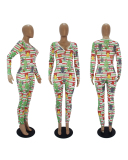 Christmas Printed Multi-color Optional Long Sleeve Pajamas Jumpsuits S-2XL