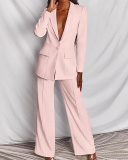 Lady Sexy V-Neck Solid Color Professional Two Piece Set Pink Yellow Rose Red S-XL