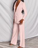 Lady Sexy V-Neck Solid Color Professional Two Piece Set Pink Yellow Rose Red S-XL