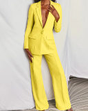 Lady Sexy V-Neck Solid Color Professional Two Piece Set Pink Yellow Rose Red S-XL