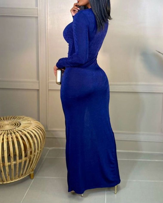 Elegant Women Fashion Turndown Collar Solid Color Long Sleeve Button Evening Dress Black Red Blue Yellow S-2XL