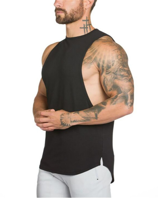 Men's Blank Cotton Loose Long Fitness Sports Elastic Vest M-XXL