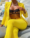 Office Lady Solid Color Fashion Suits Two Piece Pink Yellow S-XL