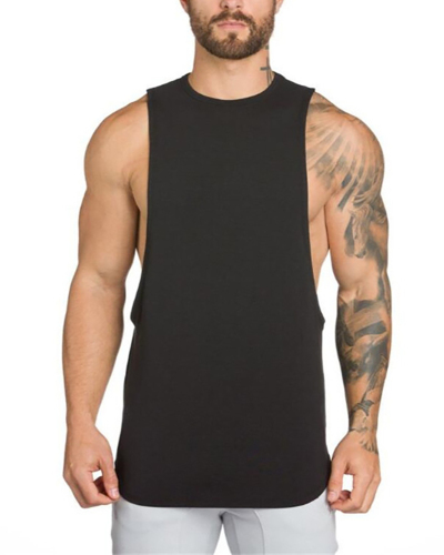 Men's Blank Cotton Loose Long Fitness Sports Elastic Vest M-XXL