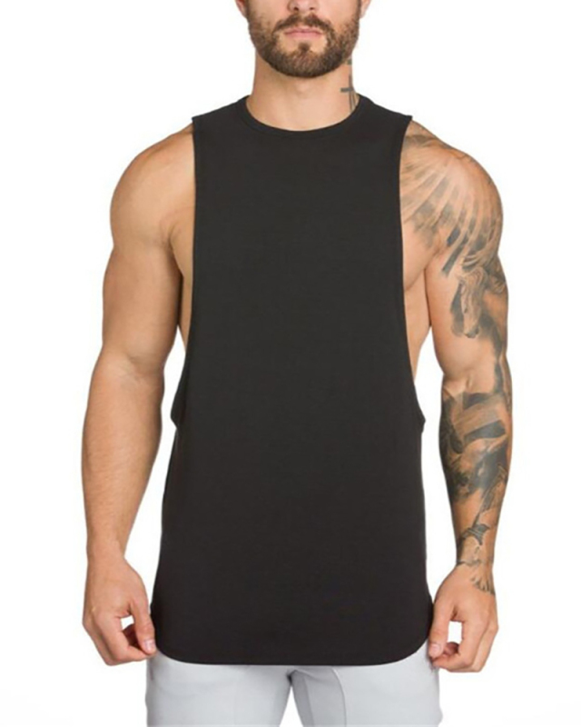 Men's Blank Cotton Loose Long Fitness Sports Elastic Vest M-XXL
