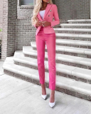 Office Lady Solid Color Fashion Suits Two Piece Pink Yellow S-XL