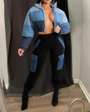 Winter Newest Colorblock Short Women Stylish Jackets Coat Yellow Blue Orange XS-3XL