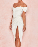 Women Strapless High Slit Solid Color Mini Bodycon Dresses XS-XL