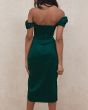 Women Strapless High Slit Solid Color Mini Bodycon Dresses XS-XL