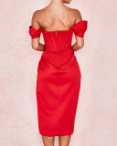 Women Strapless High Slit Solid Color Mini Bodycon Dresses XS-XL