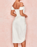Women Strapless High Slit Solid Color Mini Bodycon Dresses XS-XL