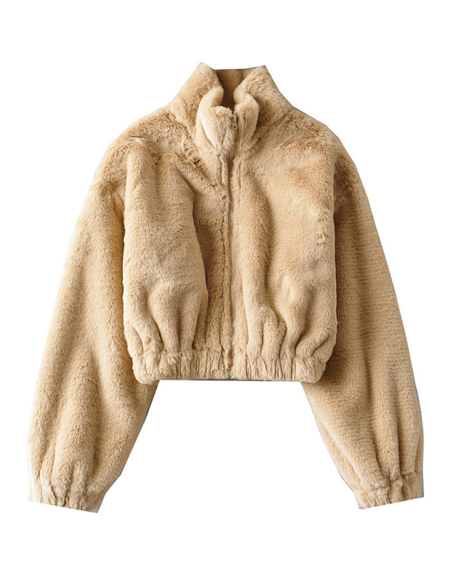 Ladies Fashion New Jacket Thicken Half High Neck Zipper Short Warm Top S-M