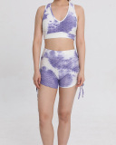 Ladies New Bubble Vest Yoga Sports Multicolor Tie Dye Shorts Bra Set S-L