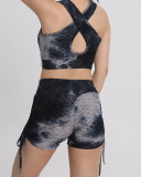 Ladies New Bubble Vest Yoga Sports Multicolor Tie Dye Shorts Bra Set S-L