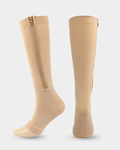 Lady Zipper Elastic Sporty Socking Black Gray Brown S-2XL 