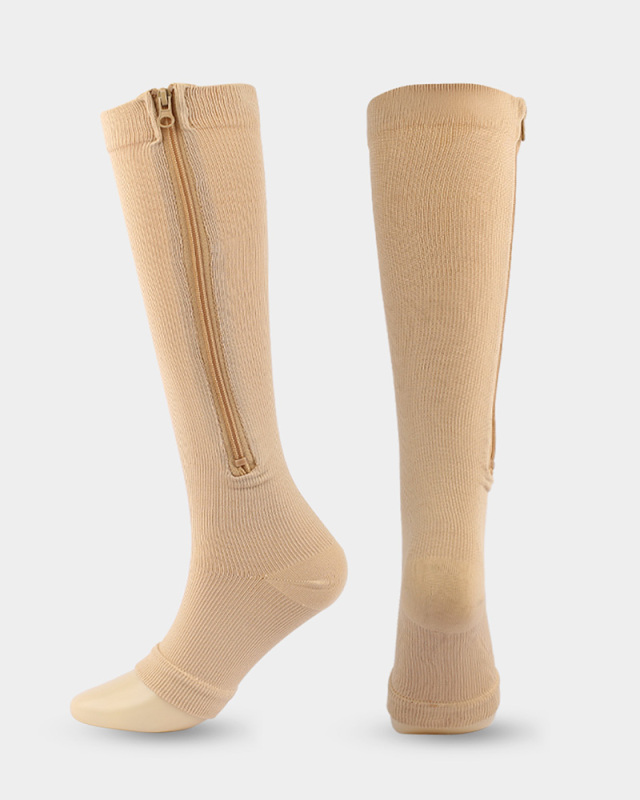 Lady Zipper Elastic Sporty Socking Black Gray Brown S-2XL 