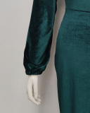 Women Solid Color One-shoulder Long Puff Sleeve Suede Casual Dresses Club Party Dress Wine Red Purple Blue Green Coffee S-3XL