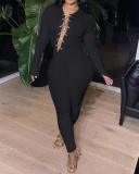 Women Solid Color Cross Strappy Slim Jumpsuit Black Coffee S-2XL 