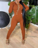 Women Solid Color Cross Strappy Slim Jumpsuit Black Coffee S-2XL 