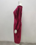Women Solid Color One-shoulder Long Puff Sleeve Suede Casual Dresses Club Party Dress Wine Red Purple Blue Green Coffee S-3XL