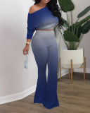 Ladies Fashion New Casual Gradient Pure Color Two-piece Set S-3XL 