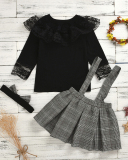 Children's Plaid Cute Lace Strap Grid Comfy Dress