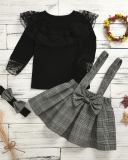 Children's Plaid Cute Lace Strap Grid Comfy Dress