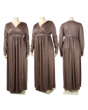 Women Long Sleeve V-neck High Slit Plus Size Dresses Black 2XL-5XL