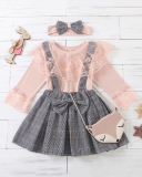 Children's Plaid Cute Lace Strap Grid Comfy Dress