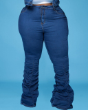 Women Long Sleeve Turn-down Collar Coats Ruched Pants Plus Size Two Piece Sets Blue XL-5XL