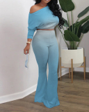 Ladies Fashion New Casual Gradient Pure Color Two-piece Set S-3XL 