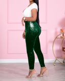 Women Fashion Sequin Slim Sexy Culb Wear Pants Red Green Black Apricot S-3XL
