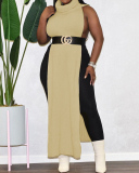 Sexy Sleeveless High Neck Two Side Hollow Out Fashion Casual Dresses Club Wear Red Gray Green Apricot Blue Orange One Size