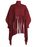Fashion Solid Color Long-sleeved Fringed Top Winter Wear Black Khaki Wine Red Army Green Deep Blue Deep Gray S-5XL