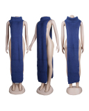 Sexy Sleeveless High Neck Two Side Hollow Out Fashion Casual Dresses Club Wear Red Gray Green Apricot Blue Orange One Size