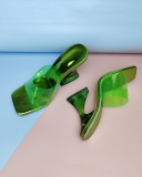 Solid Color PVC Summer Transparent Ladies Shoes Black Green Orange Silver Rose Red 35-42